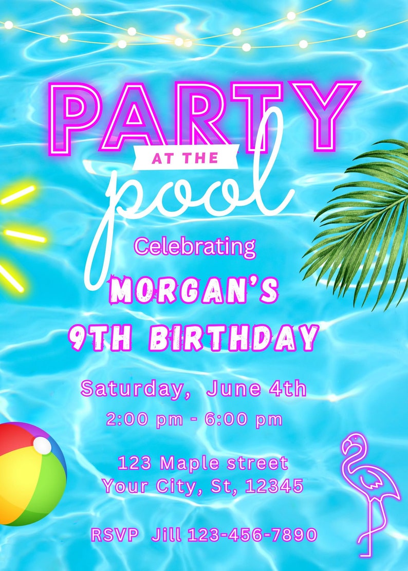 Pool Party Invitation Pool Party Birthday Invitation Editable Pool ...