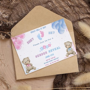 Editable Gender Reveal Invitation Template Pink and Blue Boy or Girl He or She Neutral Baby Shower Invite pink blue Watercolor Digital Evite