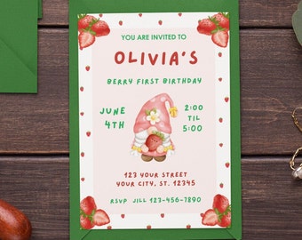 Berry 1st birthday invitation EDITABLE Strawberry birthday party invite berry first birthday Girl Editable birthday invitation template