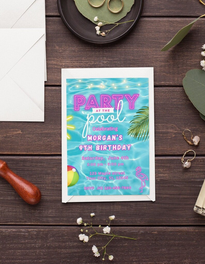Editable Pool Party Invitation Pool Party Birthday Invitation Template ...