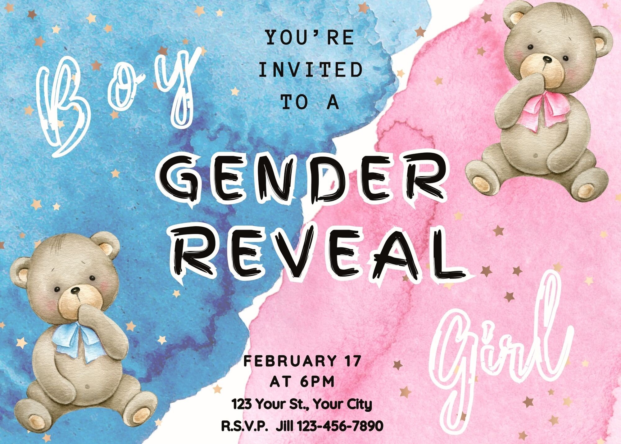 Editable Gender Reveal Invitation Template Pink and Blue He or She Boy ...