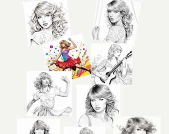 24 Página Taylor Eras Página para colorear Swift Imprimible Descarga digital Actividad de fiesta Taylor eras Fiesta de cumpleaños suministra decoración de taylor eras