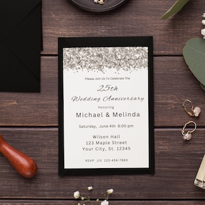 25th Anniversary Invitation 25th Wedding Anniversary Editable Invitation Template Silver Anniversary Party Instant Download Printable