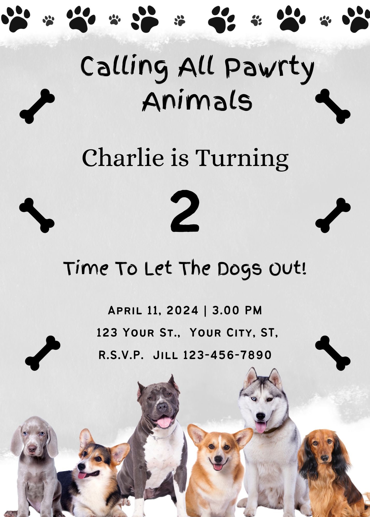 Editable Dog Birthday Invitation Template Puppy Party Invitation ...