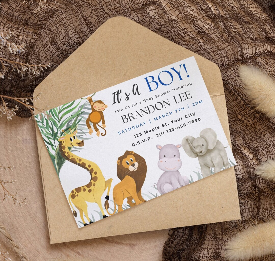 EDITABLE Animal Baby Shower Invitation Baby Animals Invite Printable