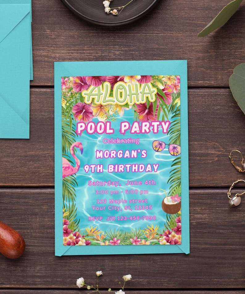 Editable Pool Party Invitation Template Tropical Splish Splash Pool ...