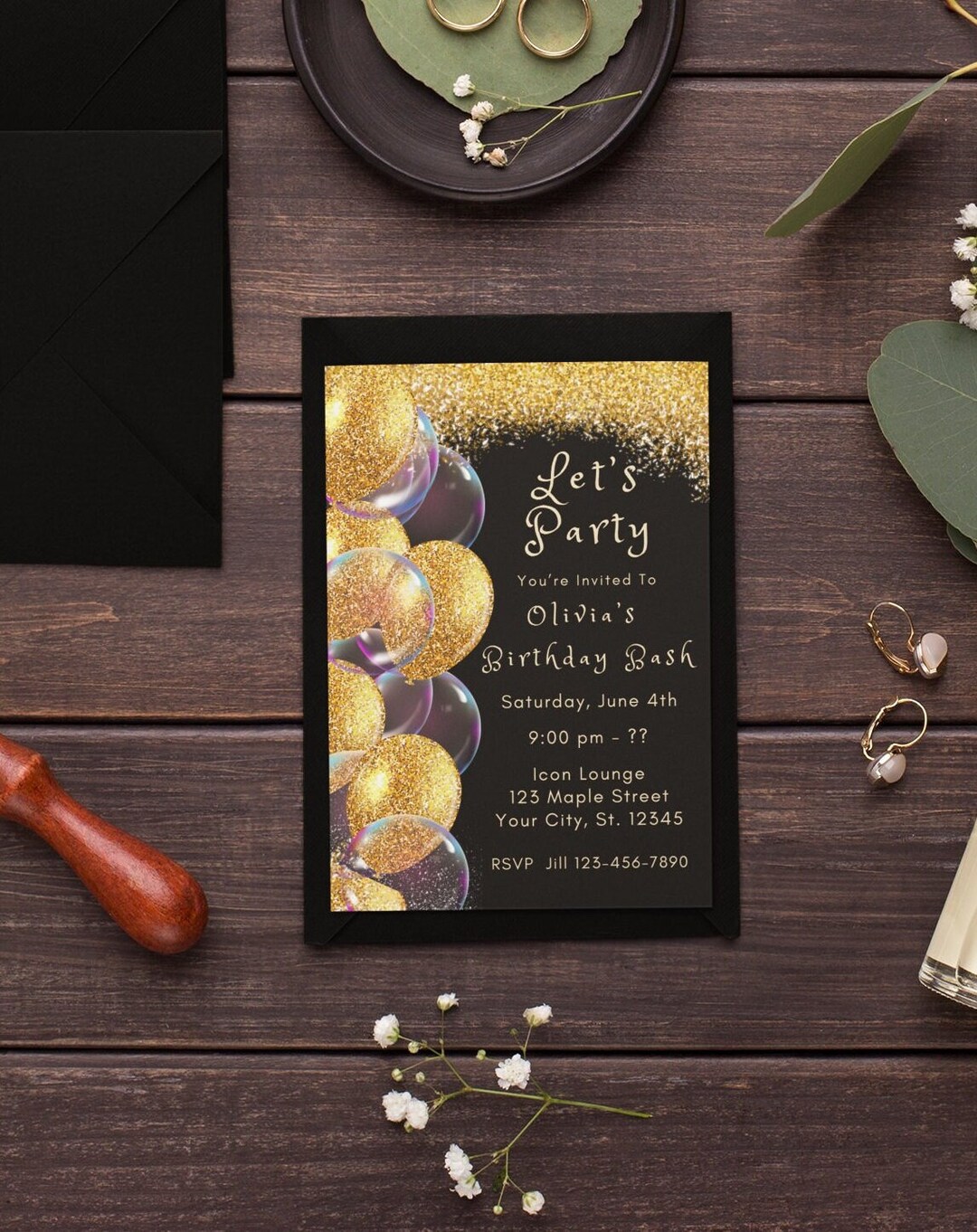 Editable Black and Gold Birthday Invitation Template Black Birthday ...