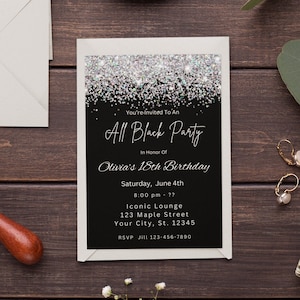 Editable All Black Affair Invitation All Black Party Invitation Black Dripping Glitter Birthday Formal Attire Invite Printable Text Invite