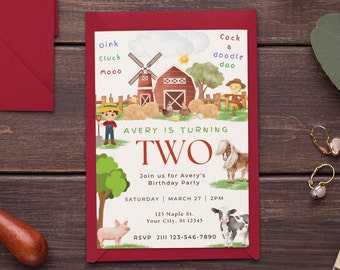 Second Birthday Invitation Template 2nd Birthday Editable Farm Birthday Party Barn Animals Invitation 2nd Birthday Instant Download template