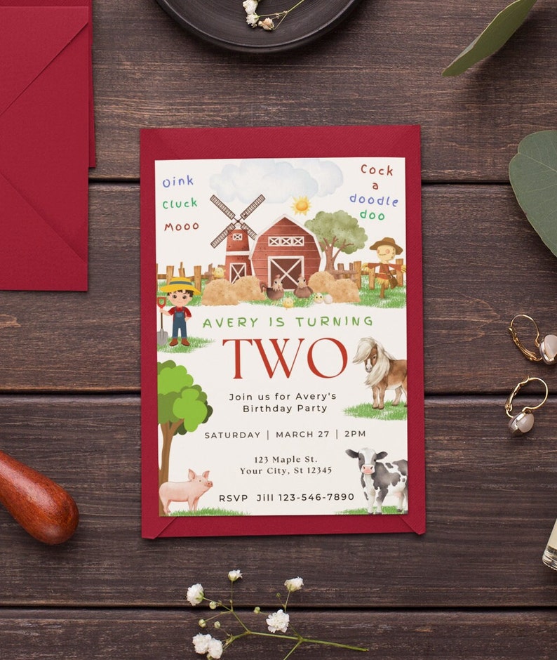 Editable Farm Animals Birthday Party Invitation Neutral Farm Barnyard ...