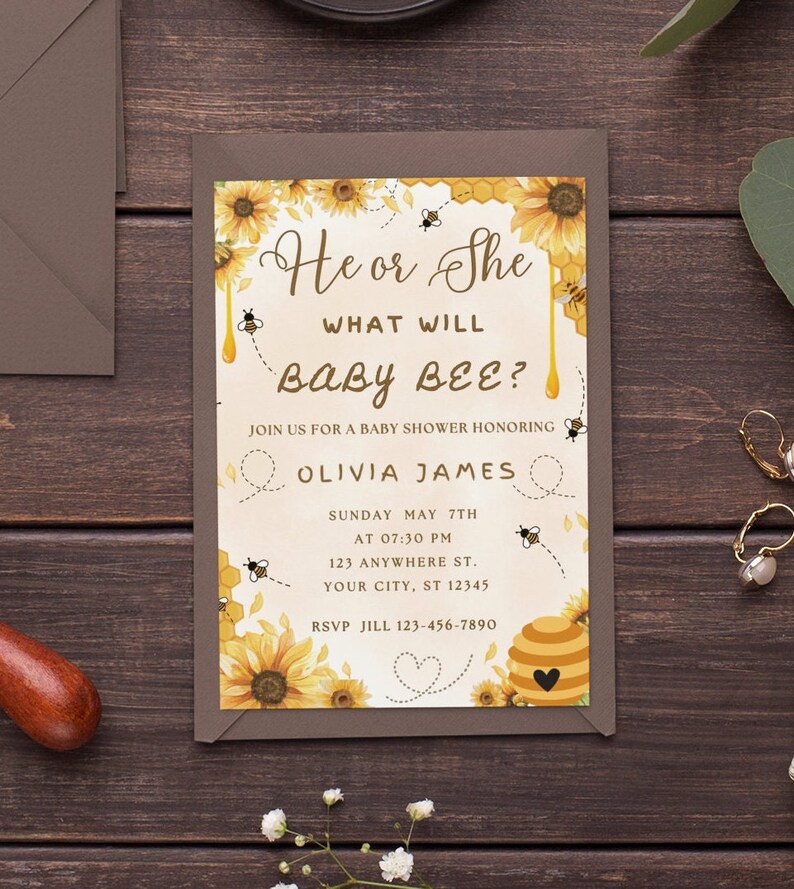 Editable Gender Reveal Invitation Template What Will Baby Bee ...
