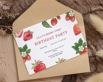 Berry 1st birthday invitation EDITABLE Strawberry birthday party invite berry first birthday invite template instant download printable