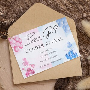 Editable Gender Reveal Invitation template Blue and Pink Boy or Girl He or She Gender Reveal Invite Digital Invite Reveal Instant Download