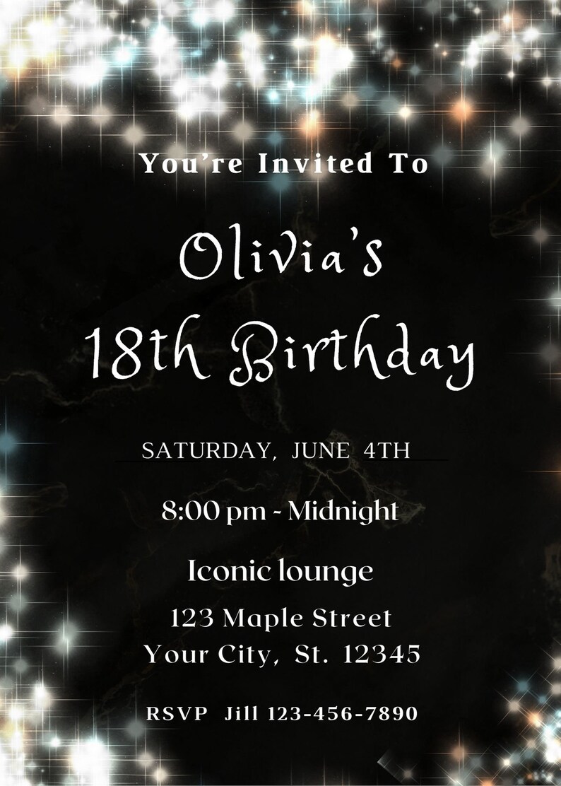 Editable 18th Birthday Invitation Template Silver and Black Invitation ...