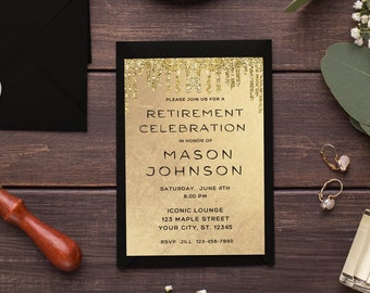 Retirement Party Invitation Retirement Invitation Template Retirement Instant Download Black and Gold Retirement Invite Retirement Dinner