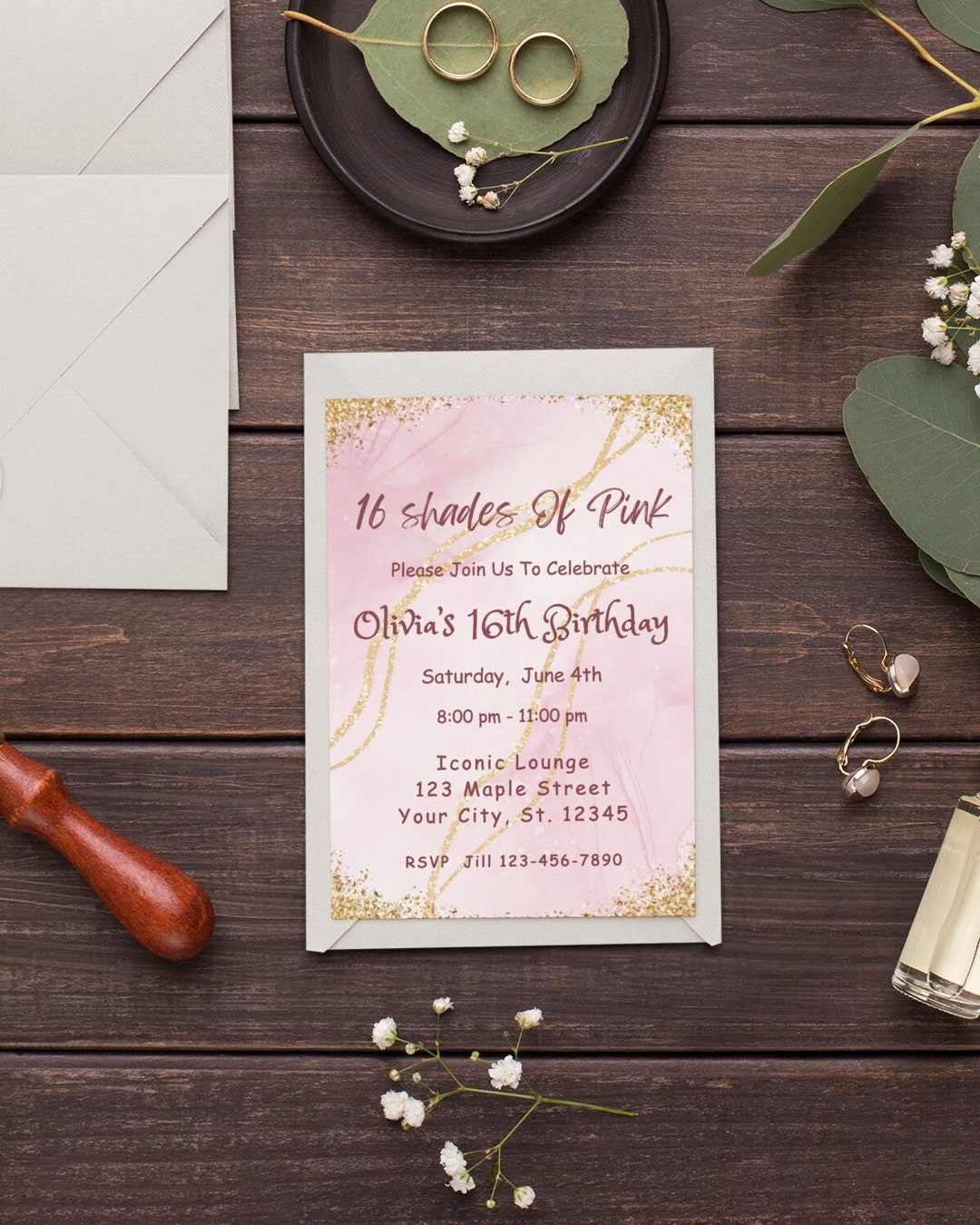 Editable Pink Birthday Invitation Template Shades of Pink Invitation Editable Pink Birthday Invitation Template Shades of Pink Invitation