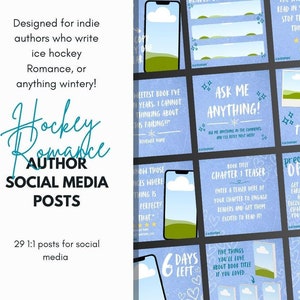 Modèles Canva pour réseaux sociaux, auteur d&#39;histoires d&#39;amour et hockey sur glace - Fichiers Canva modifiables pour les auteurs indépendants