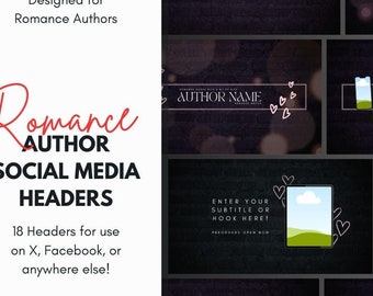 Romance Author Canva Social Media Headers Templates - Editable Canva Files for Indie Authors