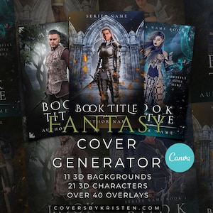 Fantasy Buch Cover Generator für Indie Autoren, Canva Templates mit 3D Render Stock und Overlays