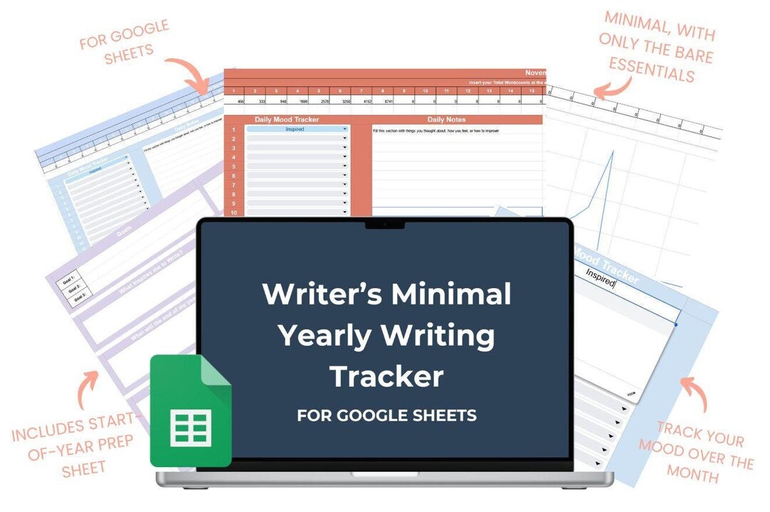 Yearly Minimalist Writing Word Count Tracker | Google Sheets Templates ...