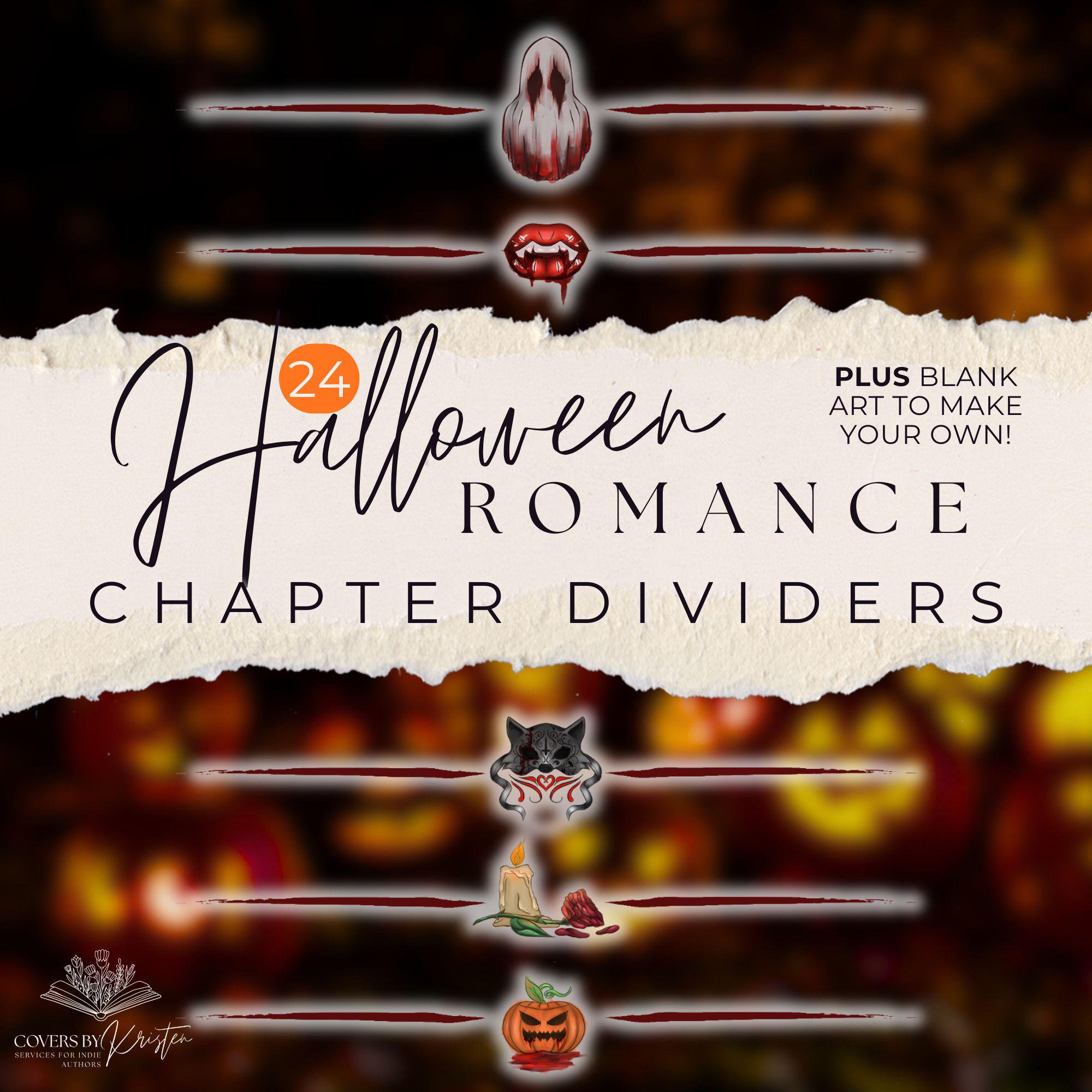 ハロウィンホラーロマンスの章区切りとシーン区切り、幽霊と吸血鬼の狼男ロマンスの章アートクリップアート（インディーズ作家向け） - Etsy 日本, image size:2000x2000