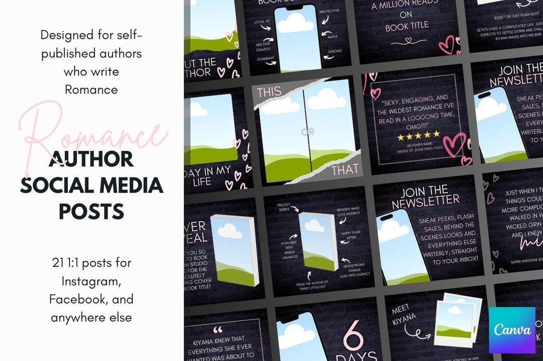 Romance Author Canva Social Media Templates - Editable Canva Files for ...