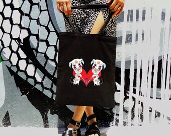 Sac fourre-tout pour chiot Sugar Skull : végétalien, cadeau respectueux de l'environnement, Halloween, jour des morts, amoureux des chiens, livraison gratuite au Royaume-Uni