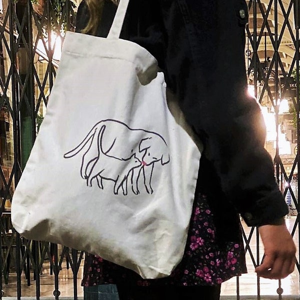 Free Delivery, CUTE CANVAS BAG, a Dog Lovers Gift and a Cat Lovers Gift too! A Vegan and Ethical Animal Tote Gift that is full of Love : )