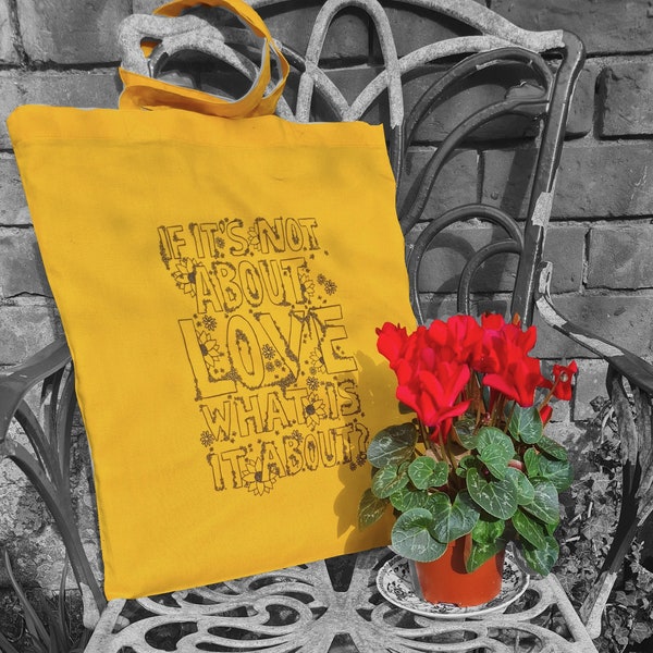 Livraison gratuite, VEGAN, jaune, TOTE BAG, portant un message d'amour significatif ! Un cadeau parfait pour les acheteurs éthiques et exigeants !