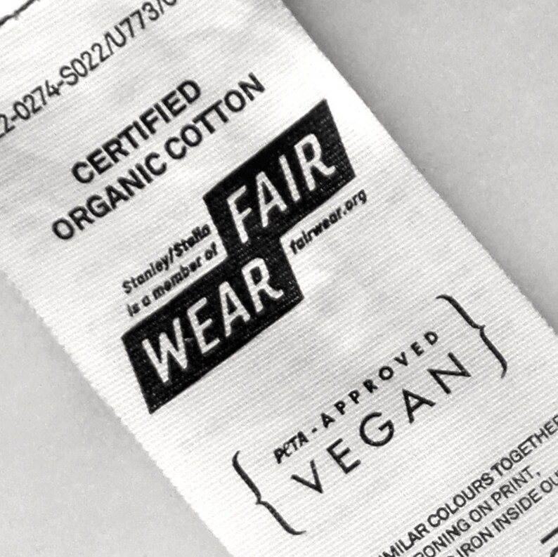 A label shows Fair Wear and PETA vegan approved credentials