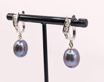 Gold, black pearl and diamond earrings