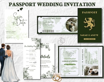 Destination Wedding Invitation, Boarding Pass Invitation, Printable Passport Wedding Invitation, Travel Theme Wedding, Travel Wedding Bundle