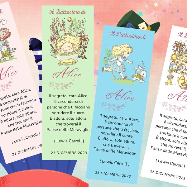 Marcapáginas Alicia en el País de las Maravillas - Marcapáginas para eventos: fiestas, bautizos, comuniones, confirmaciones, ceremonias