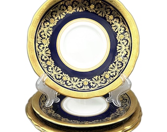 Set of 4 Aynsley Kenilworth Cobalt Blue Gold Saucers – English Bone China, Circa 1930s