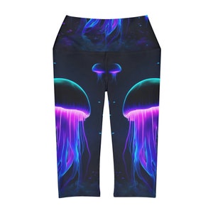 Pink Glow Jellyfish Yoga Capri Leggings