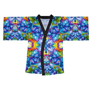 Water Fractal Long Sleeve Kimono Robe