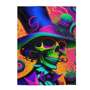 Top Hat Skull Velveteen Plush Blanket