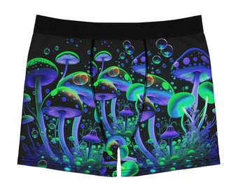 Men's Glow Blue Green Mushroom Boxer Briefs for Ultimate Comfort and Style!