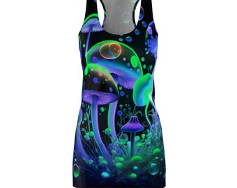 Glow Blue Green Mushroom Women's Racerback Dress