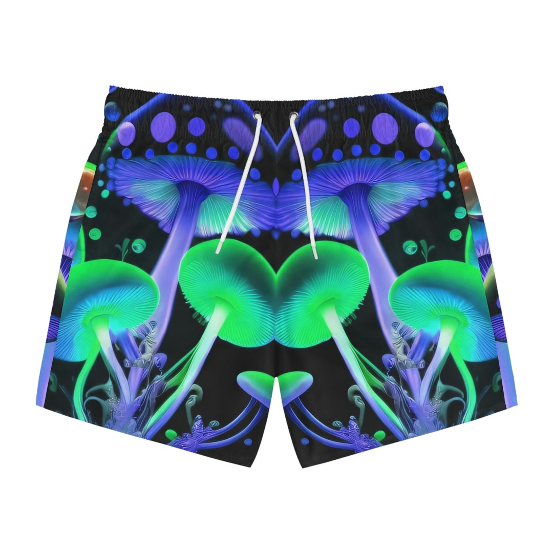 Glow Blue and Green Mushroom Swim Trunks Etsy