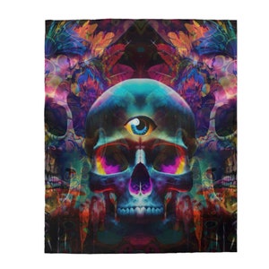 Third Eye Rainbow Skull Velveteen Plush Blanket