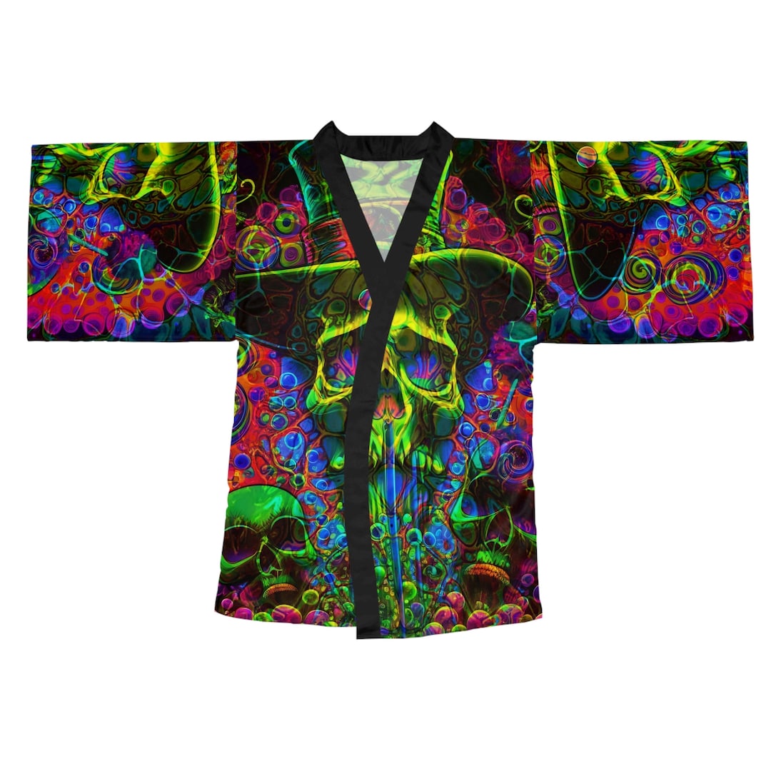 Skull Night Robe Trippy Skull Long Sleeve Kimono Robe - Etsy