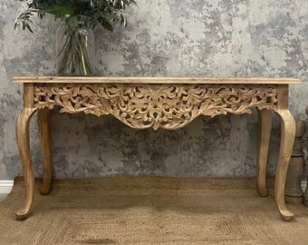 Indian style hand carved console table made in fine teak wood