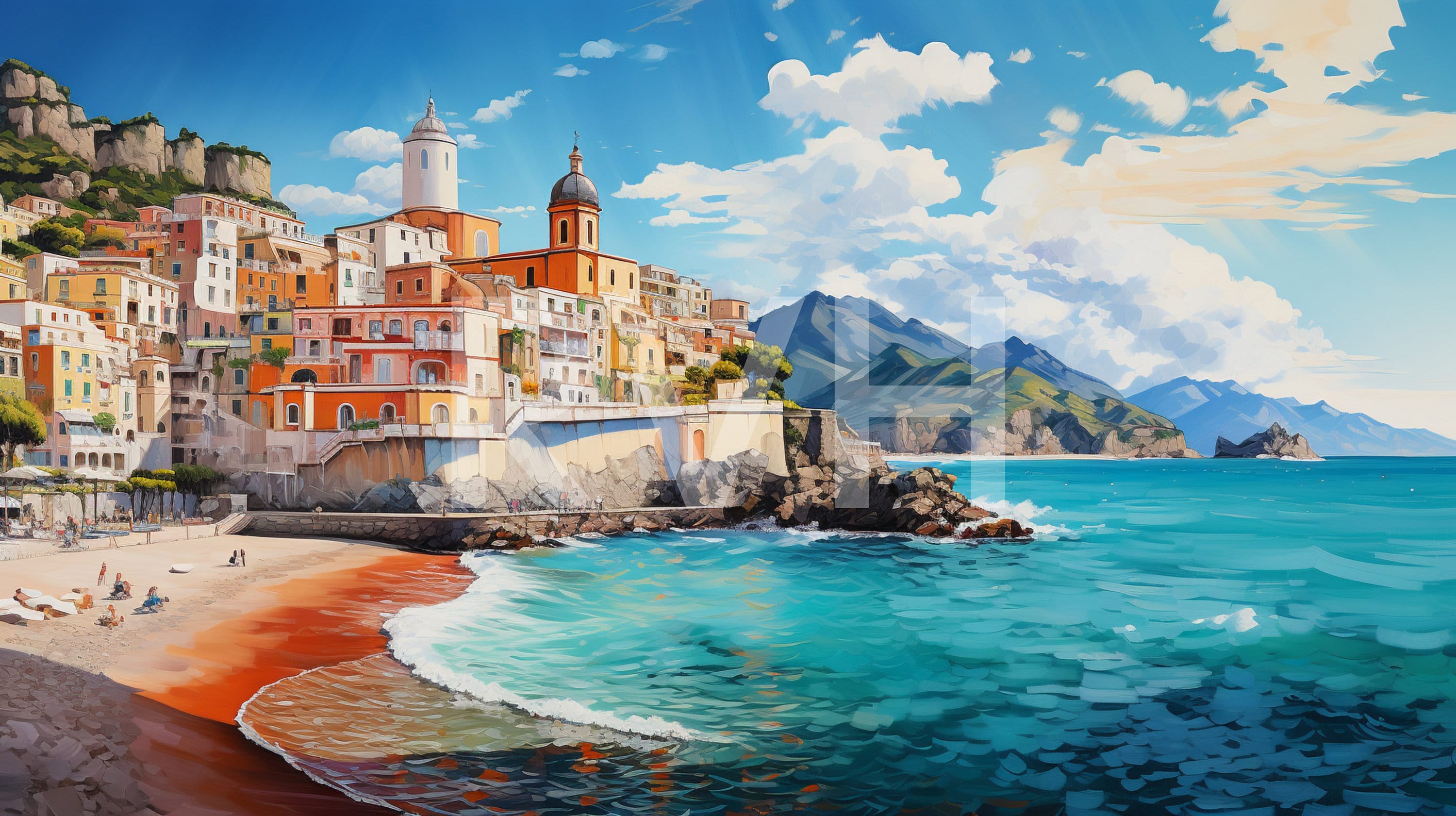 The Amalfi Coast in Italy in a Set of 4 Digital Downloads With Bold ...