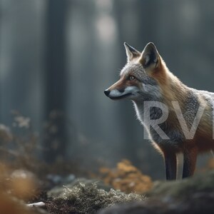 A Gray Fox in a set of 4 digital downloads.  A beautiful Gray Fox in the forest suitable for Printing, Desktop, Framing and Wall Art.
