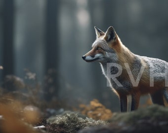 Gray Fox Forest Print: Rustic Wall Art (Digital Download)