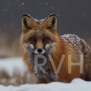 Ein Rotfuchs im Set von 4 digitalen Downloads. Ein wunderschöner Rotfuchs im Schnee geeignet für Druck, Desktop, Rahmung und Wandkunst.