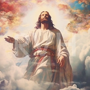 Jesus ist auferstanden in einem speziellen Set von 5 digitalen Downloads mit brillanten Farben, die für Druck, Desktop, Rahmung und Wandkunst geeignet sind.