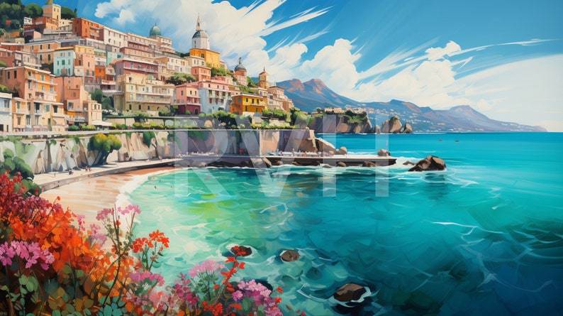 The Amalfi Coast in Italy in a Set of 4 Digital Downloads With Bold ...