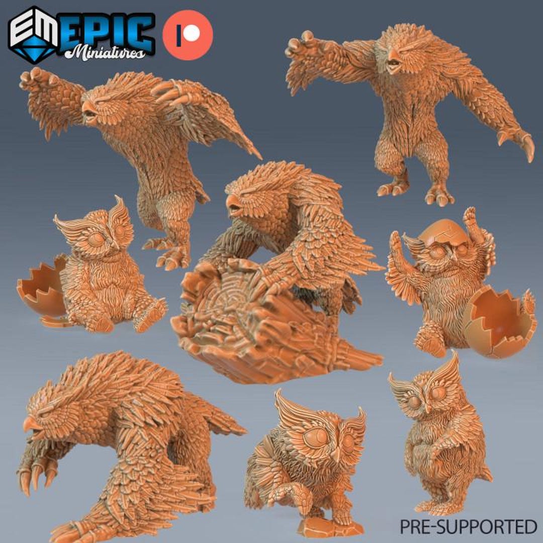 Owlbear & Baby Set / Owl Bear Hybrid / Forest Beast / Evil Predator ...